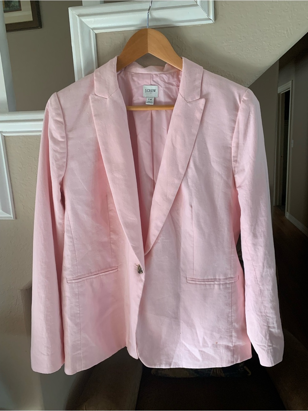 J.Crew Linen/Cotton One Button Blazer Fully Lined 3Button Cuff Work Casual Sz 14